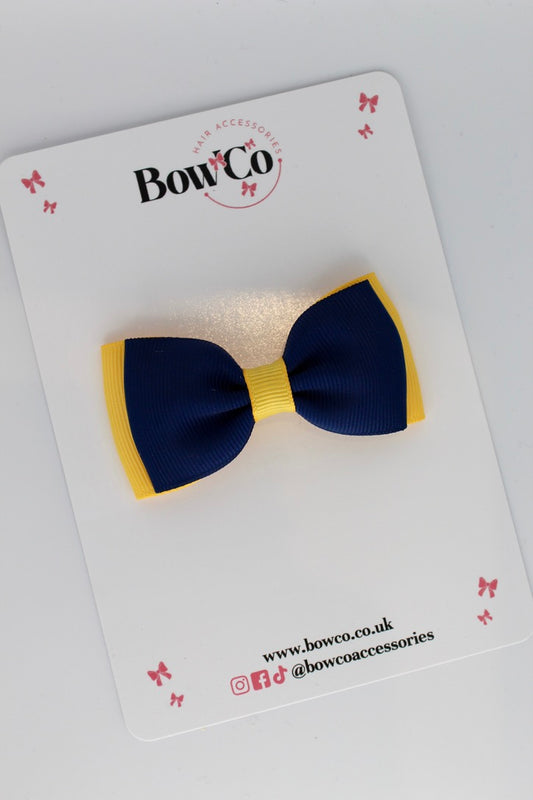 Navy Blue and Yellow Gold - Double Lapel Bow - Clip