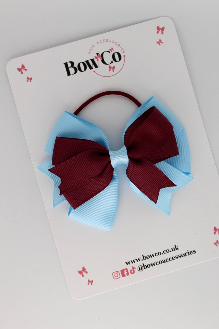 Burgundy and Blue Topaz - Double Tail Bow - Elastic