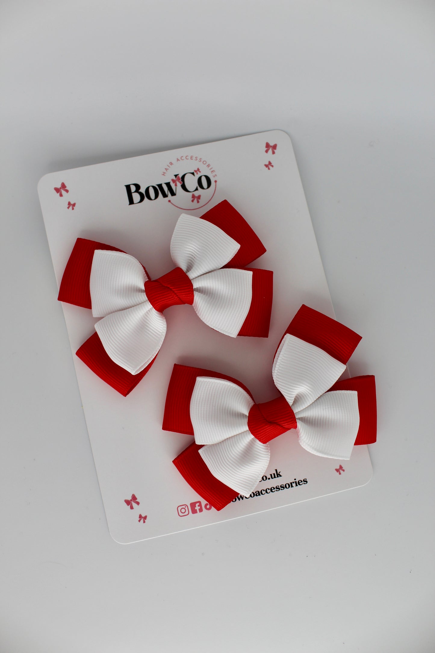 Layer Bow Set - Clip - Red and White