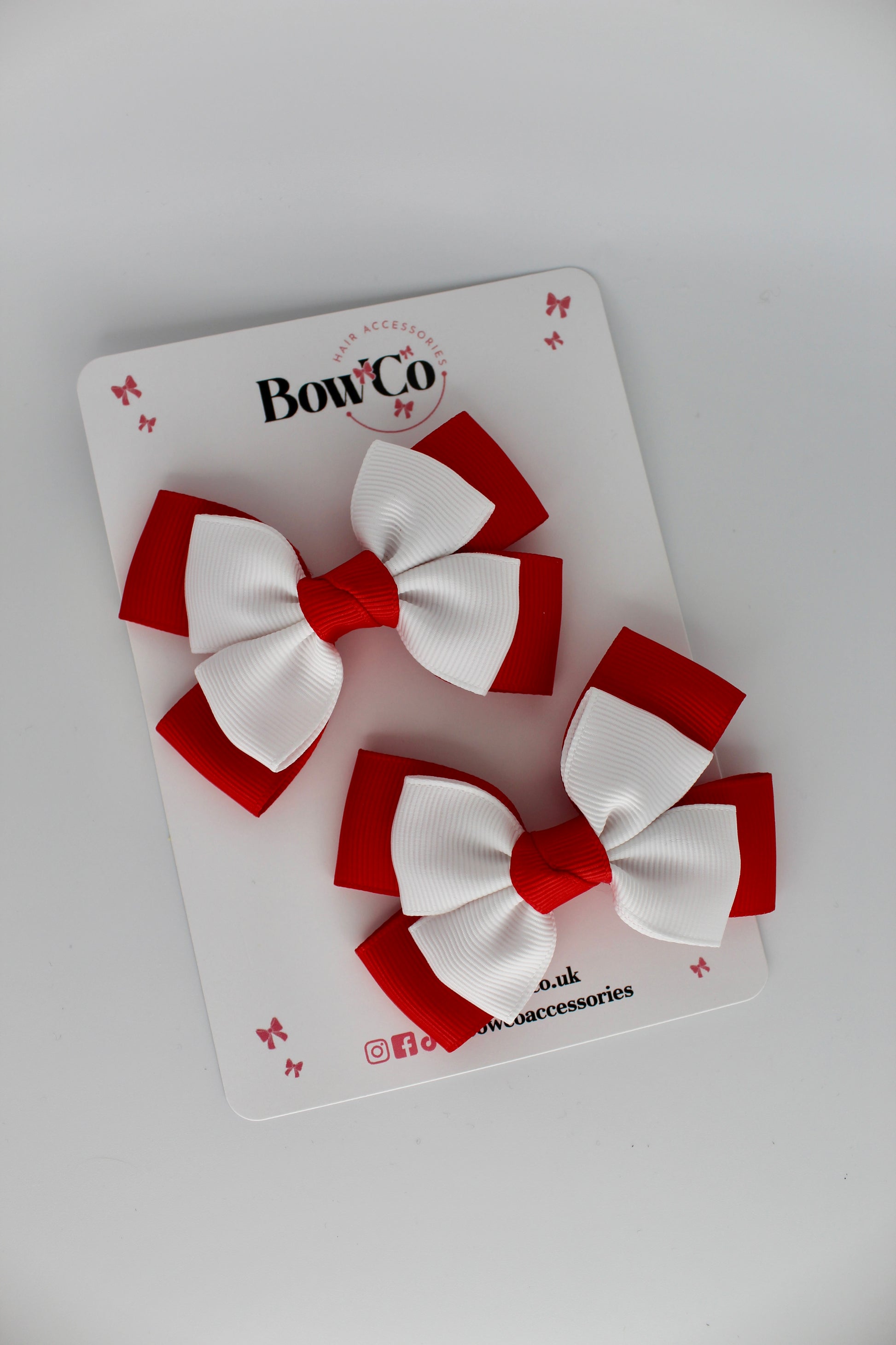 Layer Bow Set - Clip - Red and White