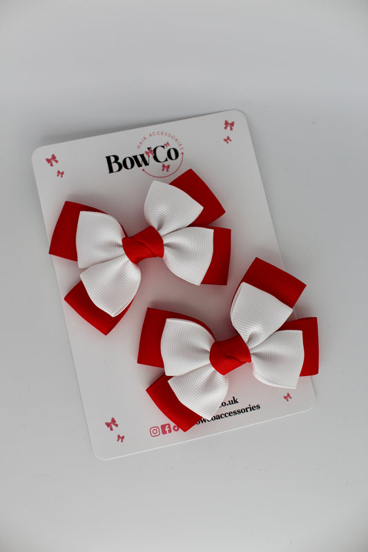 Layer Bow Set - Clip - Red and White