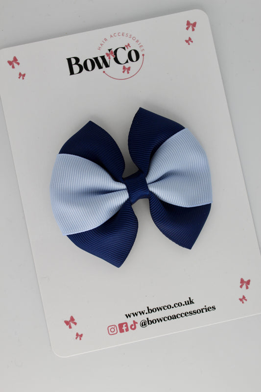 Navy Blue and Bluebell - Round Tuxedo Bow - Clip