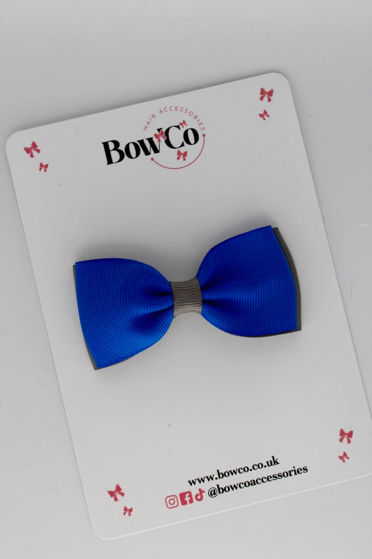 Royal Blue and Metal Grey - Double Lapel Bow - Clip