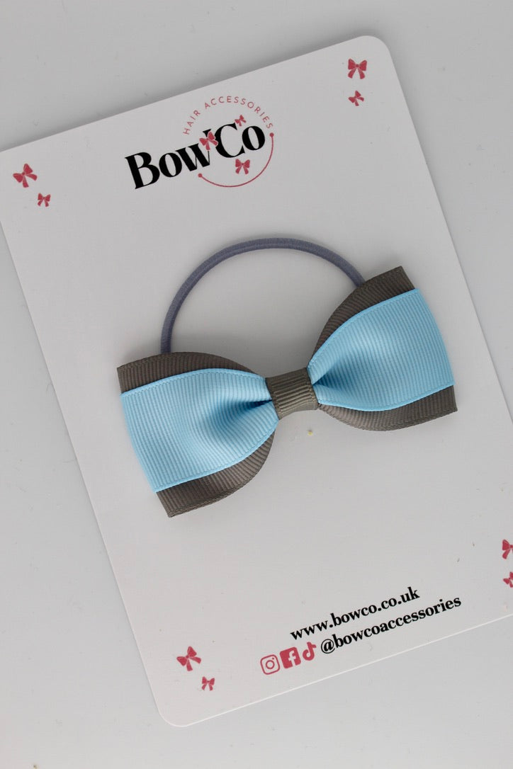 3 Inch Tuxedo Bow - Elastic - Blue Topaz and Metal Grey