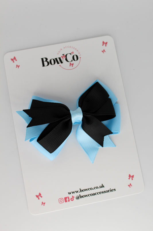 3 Inch Double Tail Bow - Clip - Black and Blue Topaz