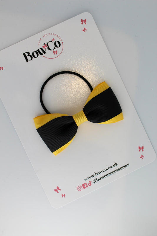 3 Inch Tuxedo Bow - Elastic - Black and Yellow Gold