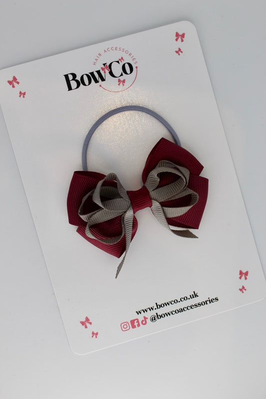 Burgundy and Metal Grey - Double Bow - Elastic