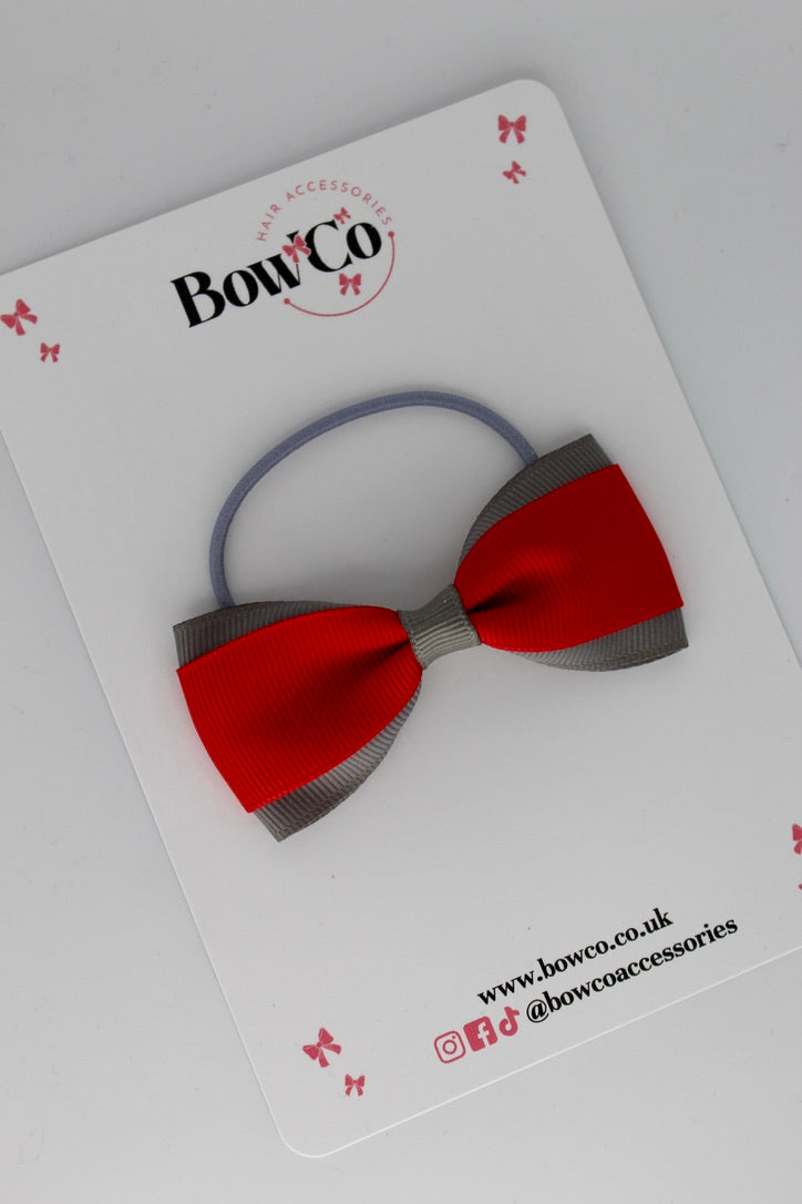 Red and Metal Grey - Tuxedo Bow - Elastic