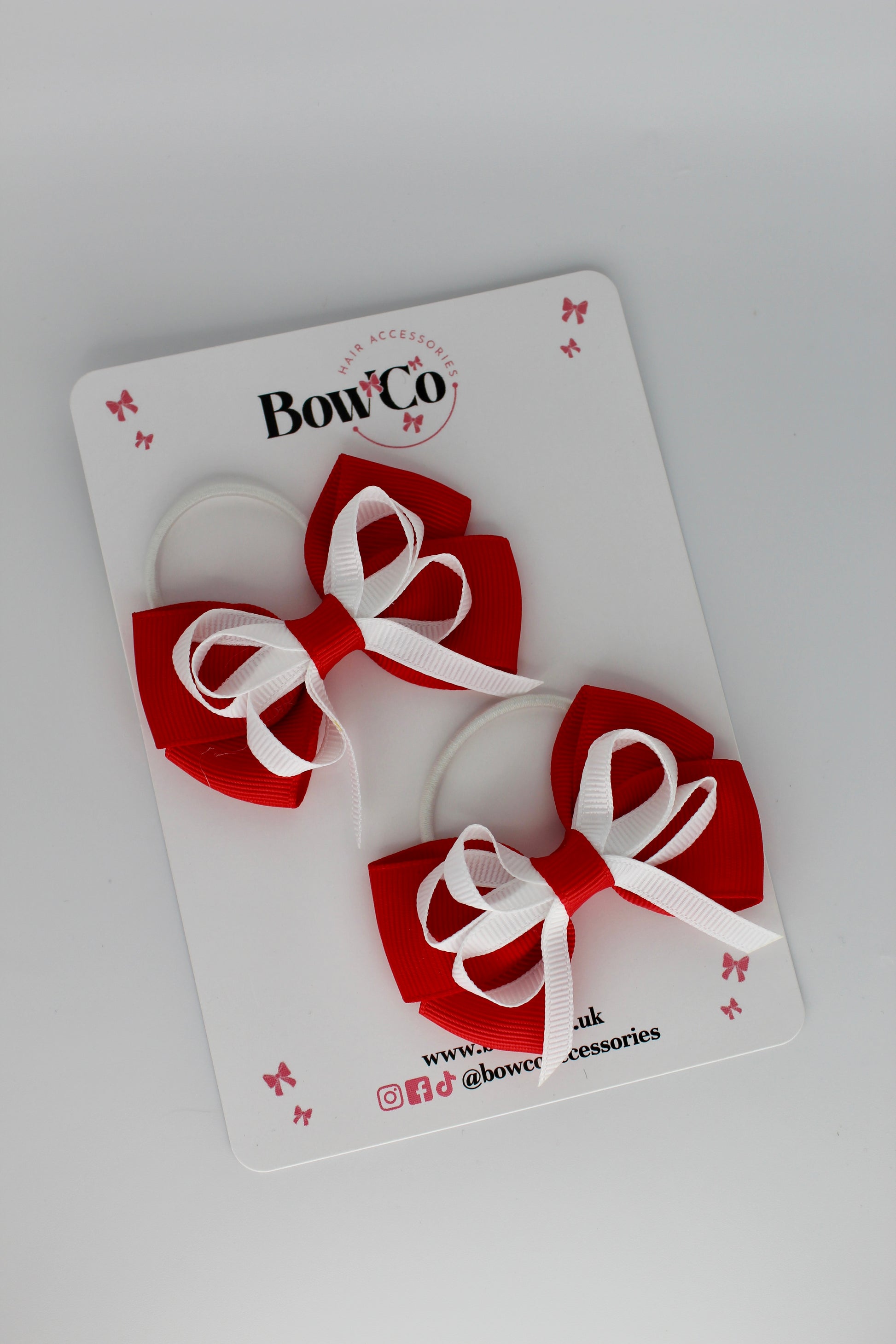 Double Bow Set - Elastic - Red and White