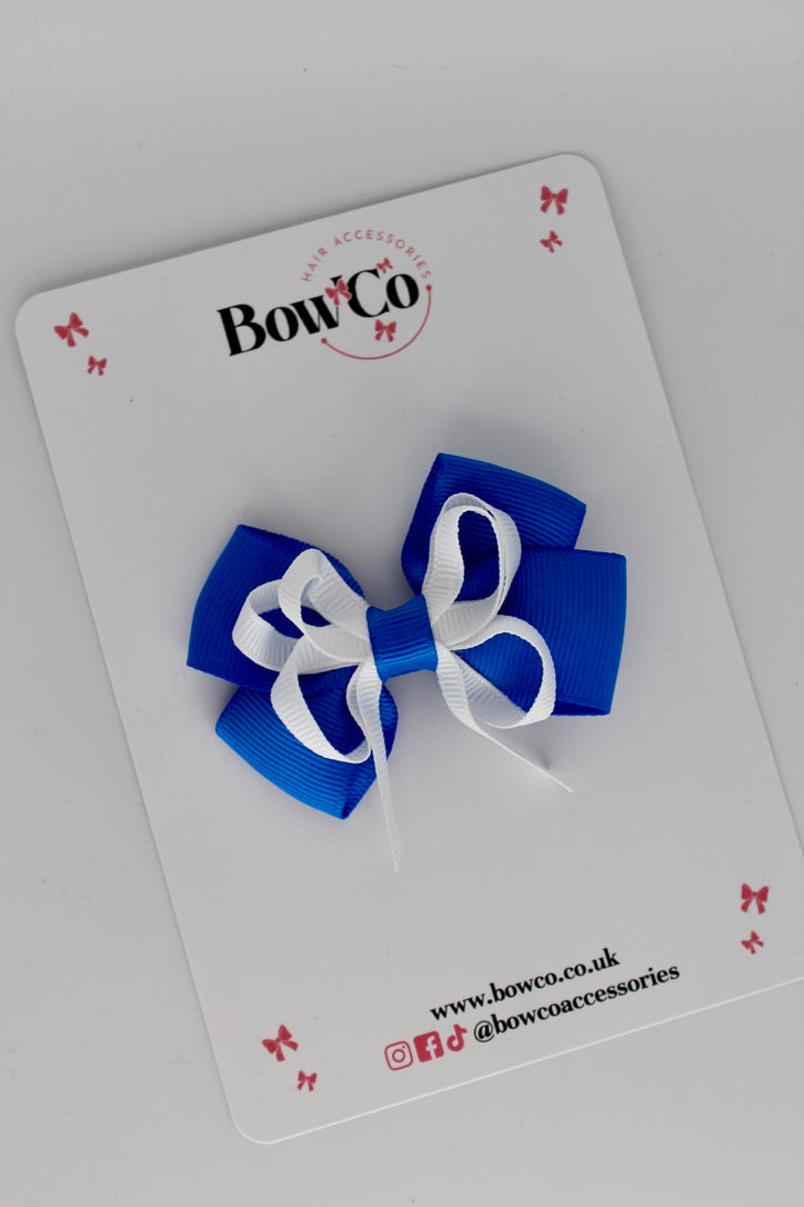 Royal Blue and White - Double Bow - Clip