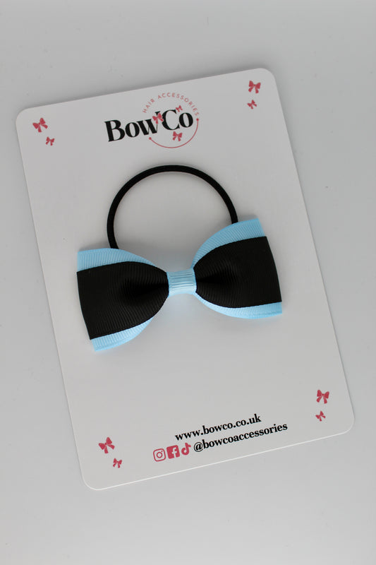 3 Inch Tuxedo Bow - Elastic - Black and Blue Topaz