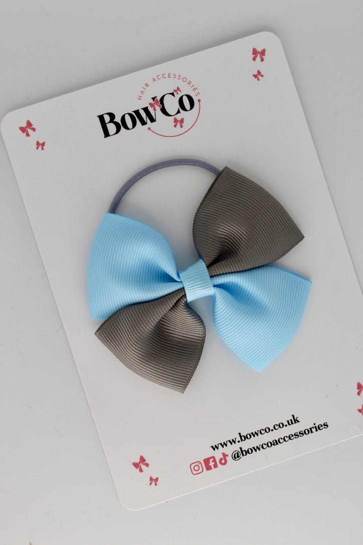 3 Inch Twist Bow - Elastic - Blue Topaz and Metal Grey