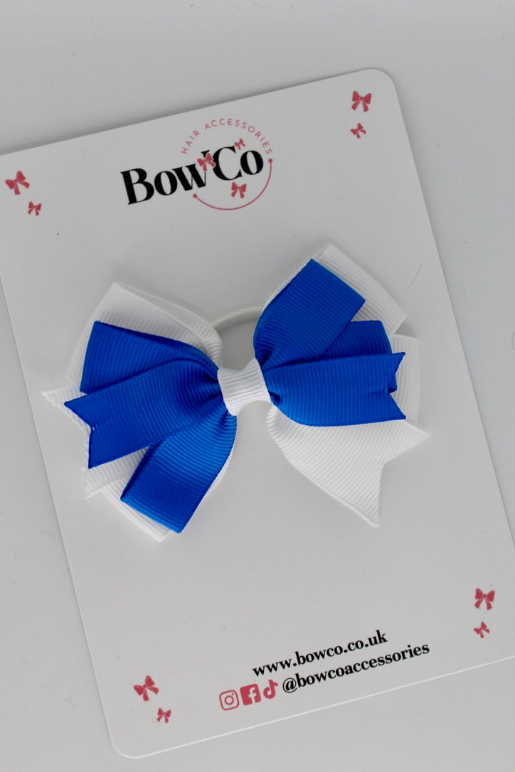 Royal Blue and White - Double Tail Bow - Clip