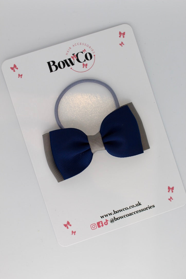 Navy and Metal Grey - Double Lapel Bow - Elastic