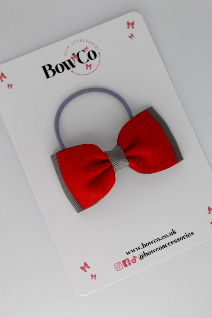 Red and Metal Grey - Double Lapel Bow - Elastic