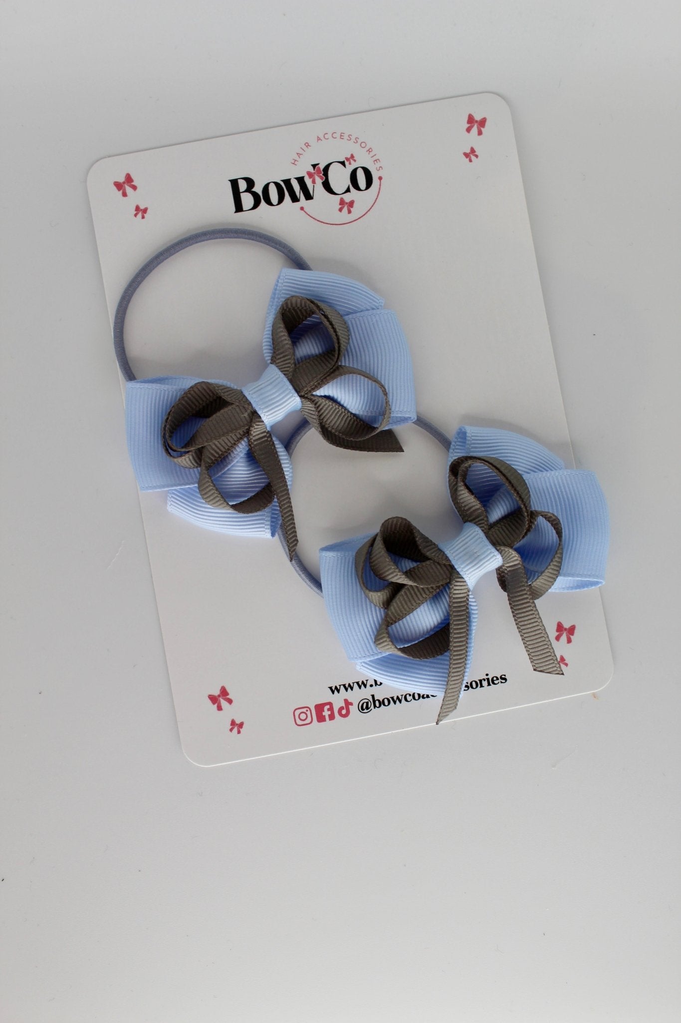 2.5 Inch Double Bow Bobble - 2 Pack - Bluebell and Metal Grey