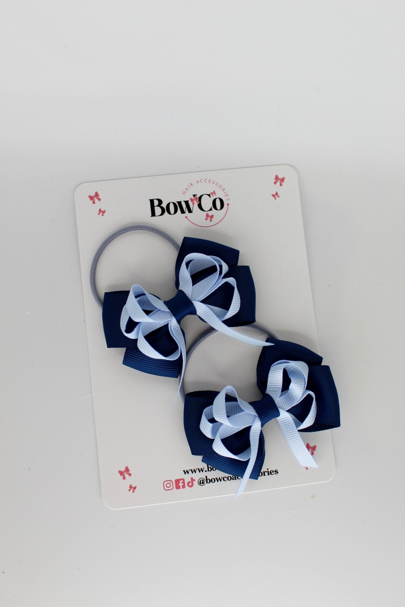 Navy and Bluebell - Double Bow Set - Elastic