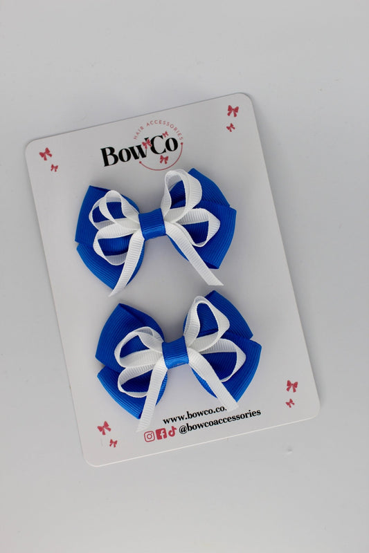 Double Bow Set - Clip - Royal Blue and White