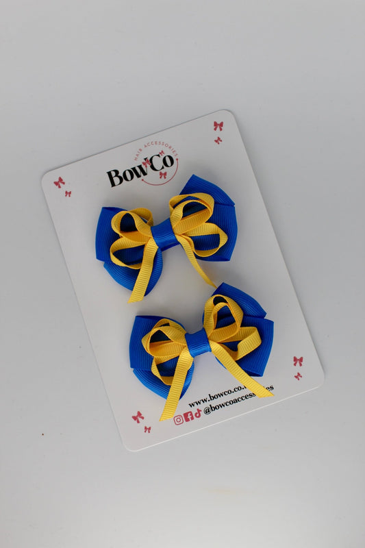 Royal Blue and Yellow Gold - Double Bow Set - Clip