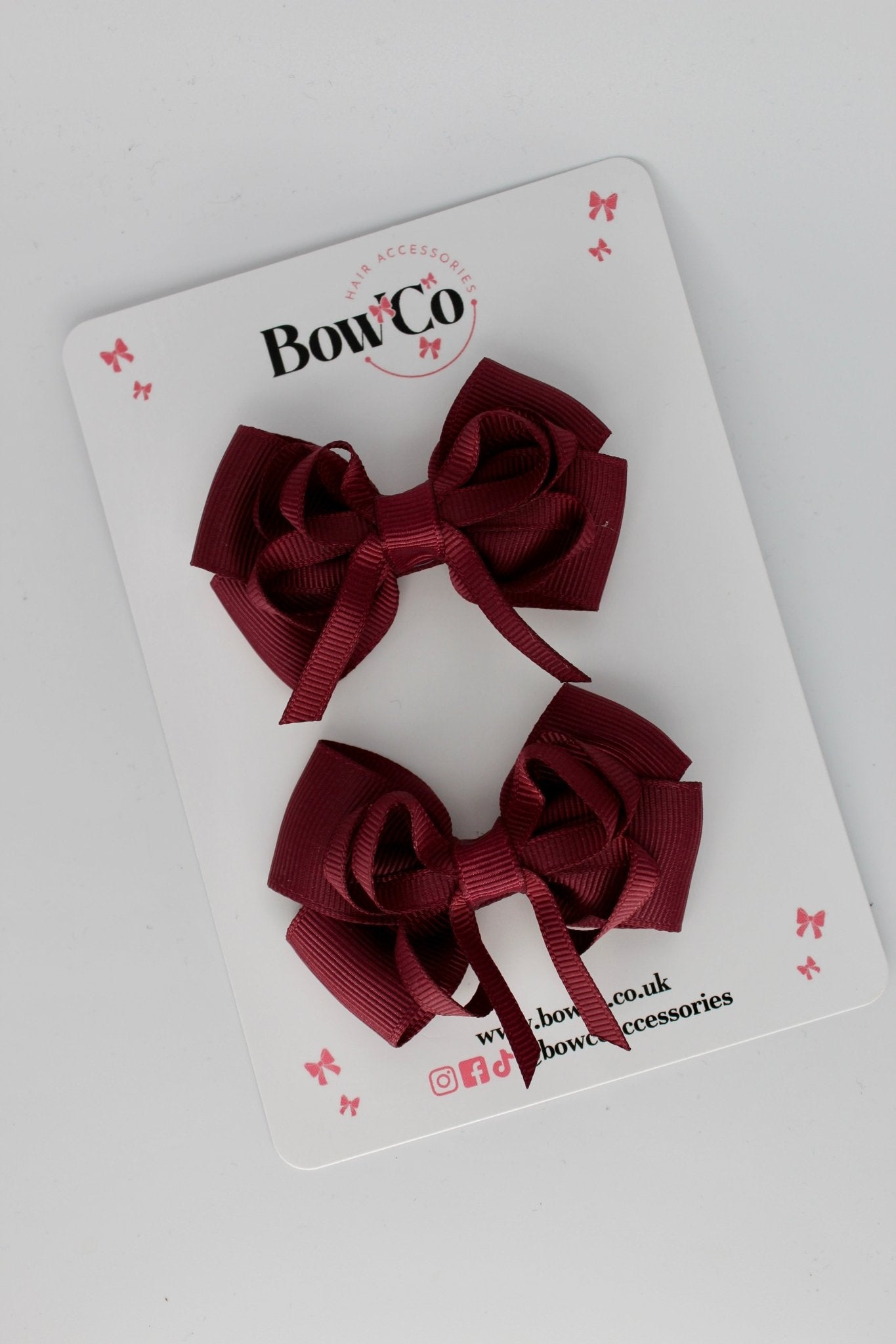 2.5 Inch Double Bow Clip - 2 Pack - Burgundy