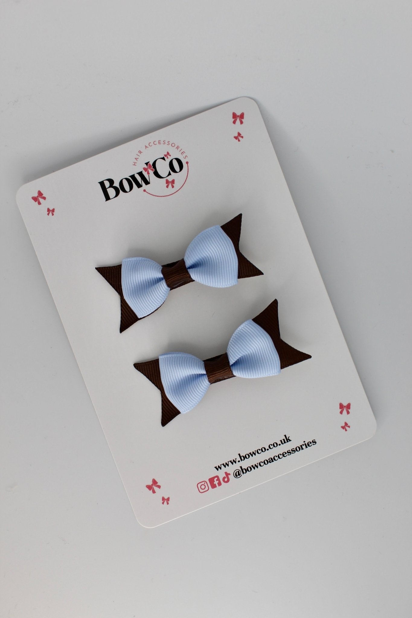 2.5 Inch Layer Tail Bow - Clip - 2 Pack - Bluebell and Brown