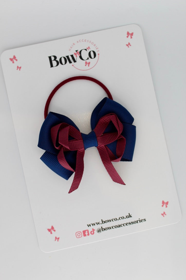 Navy Blue & Burgundy - Double Bow - Elastic