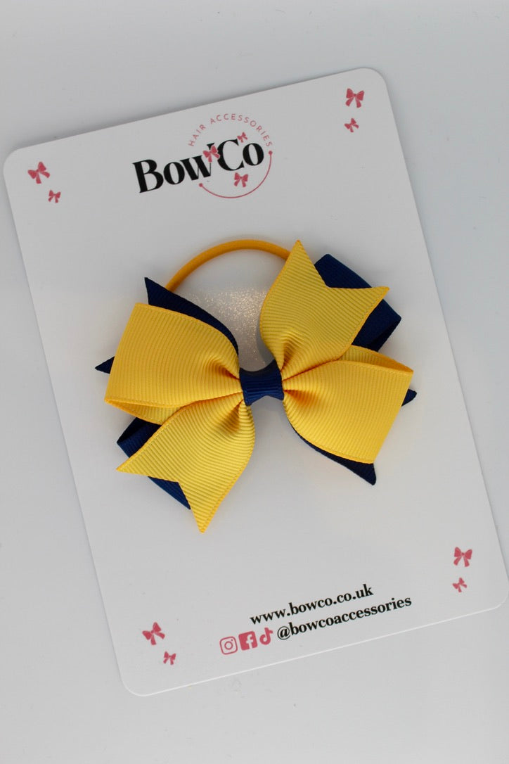 Navy and Yellow Gold - Layer Tail Bow - Elastic