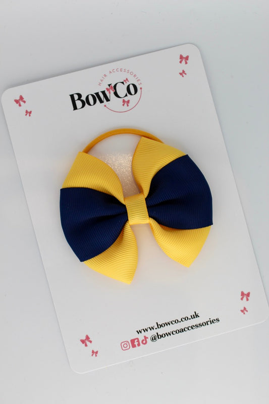 Navy and Yellow Gold - Round Tuxedo Bow - Elastic