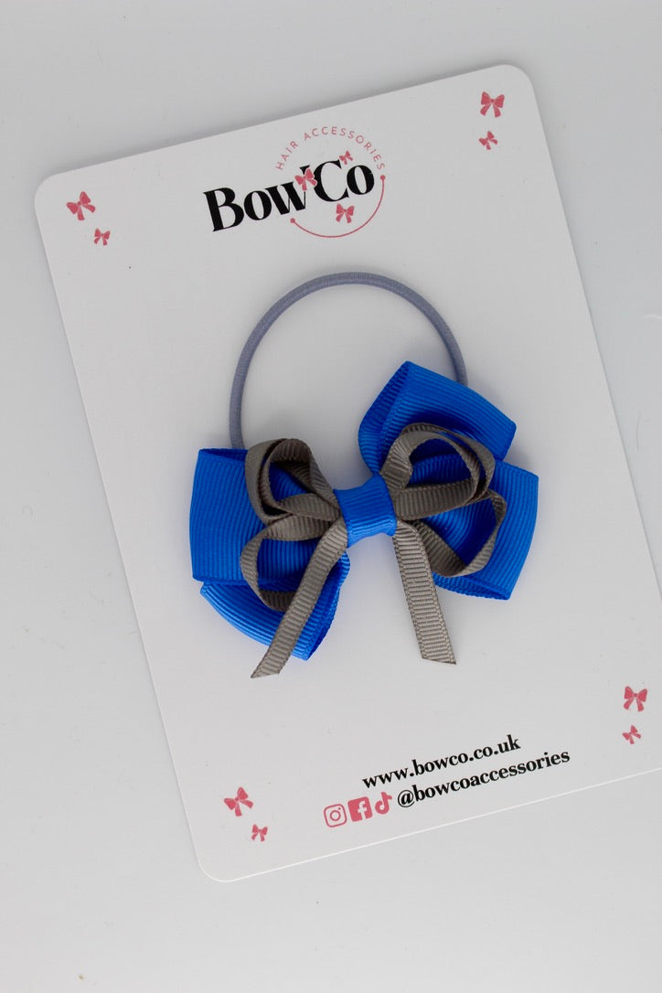 Royal Blue and Metal Grey - Double Bow - Elastic