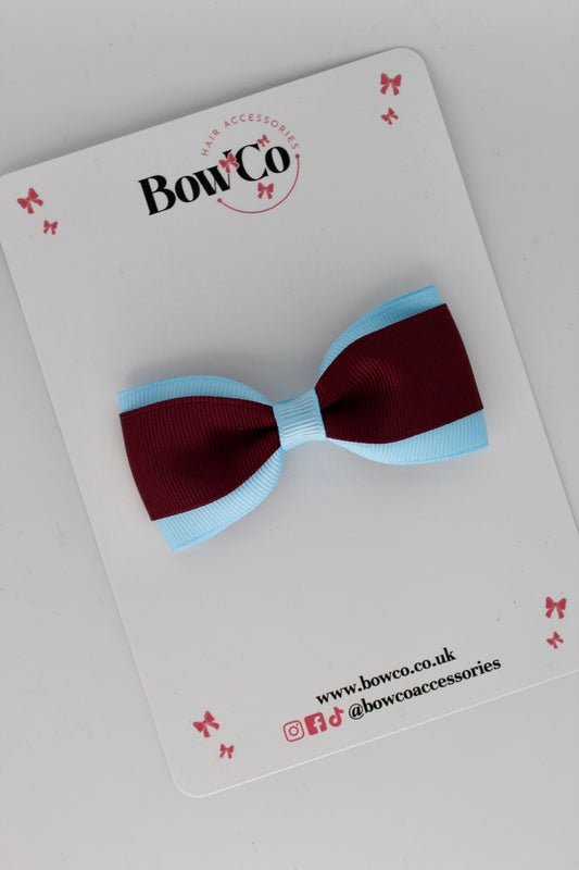 Tuxedo Bow - Clip - Burgundy and Blue Topaz