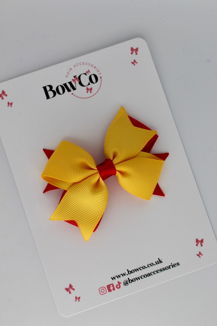 Red and Yellow Gold - Layer Tail Bow - Clip