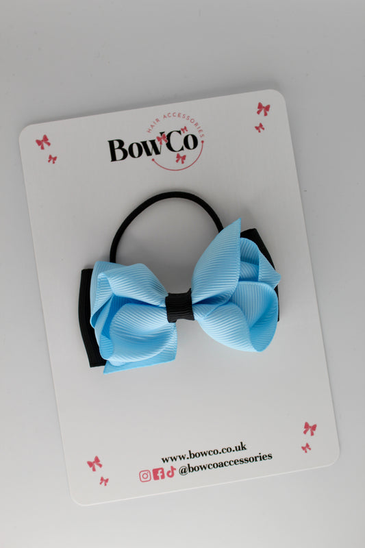 3 Inch Ruffle Bow - Elastic - Black and Blue Topaz