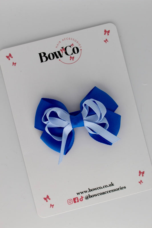 Royal Blue and Bluebell - Double Bow - Clip