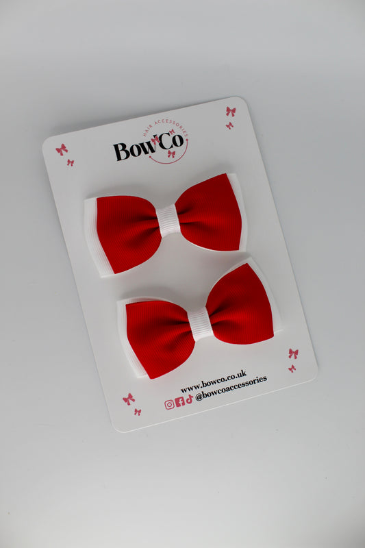 Double Lapel Bow Set - Red and White