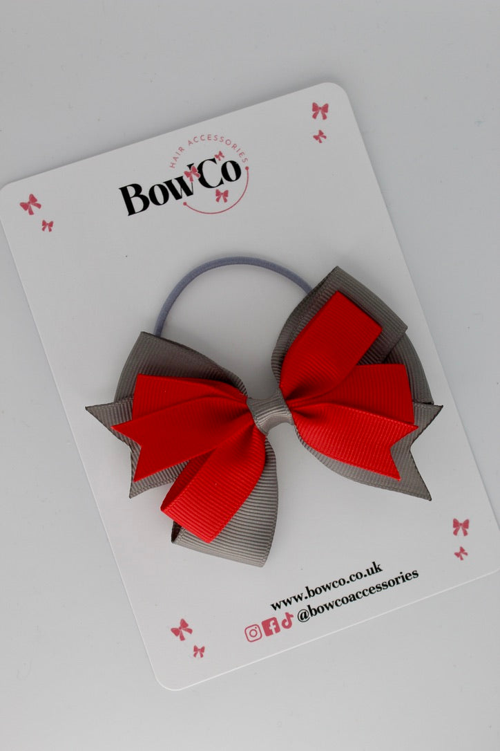 Red and Metal Grey - Double Tail Bow Set - Elastic