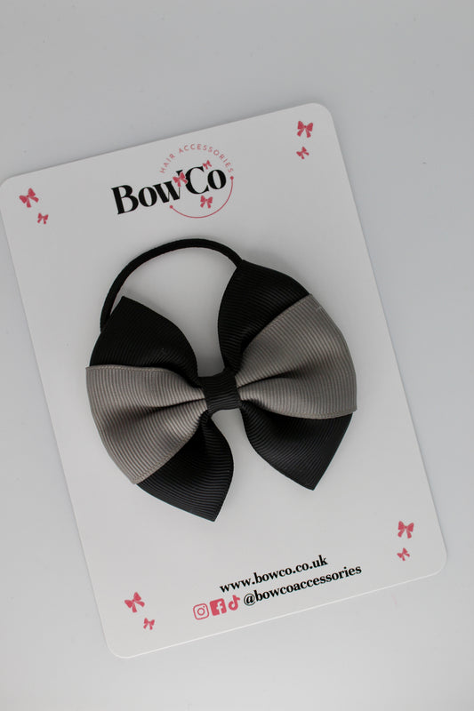 Black and Metal Grey - Round Tuxedo Bow - Elastic