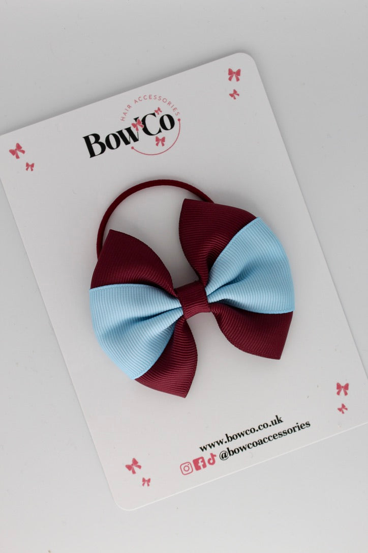 Burgundy and Blue Topaz - Round Tuxedo Bow - Elastic