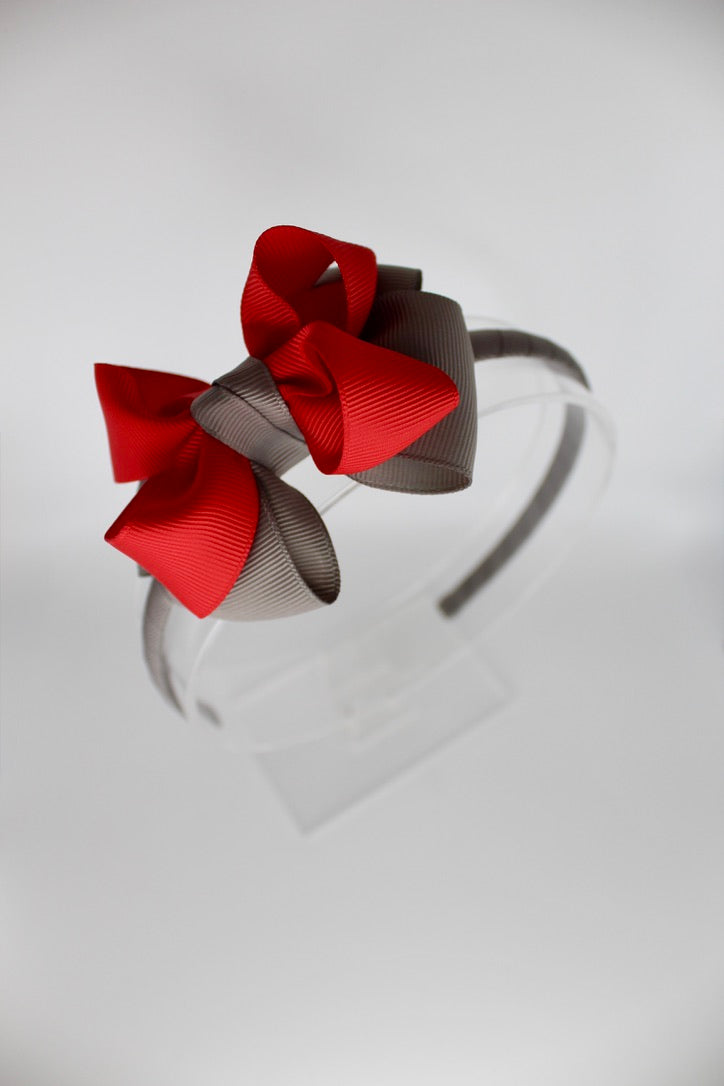 Double Loop Hair Band - Red and Grey