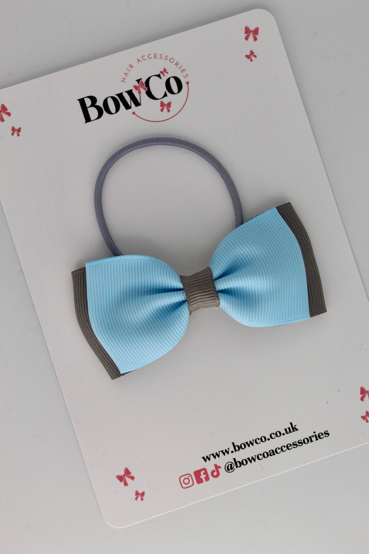 Blue Topaz and Metal Grey - Double Lapel Bow - Elastic