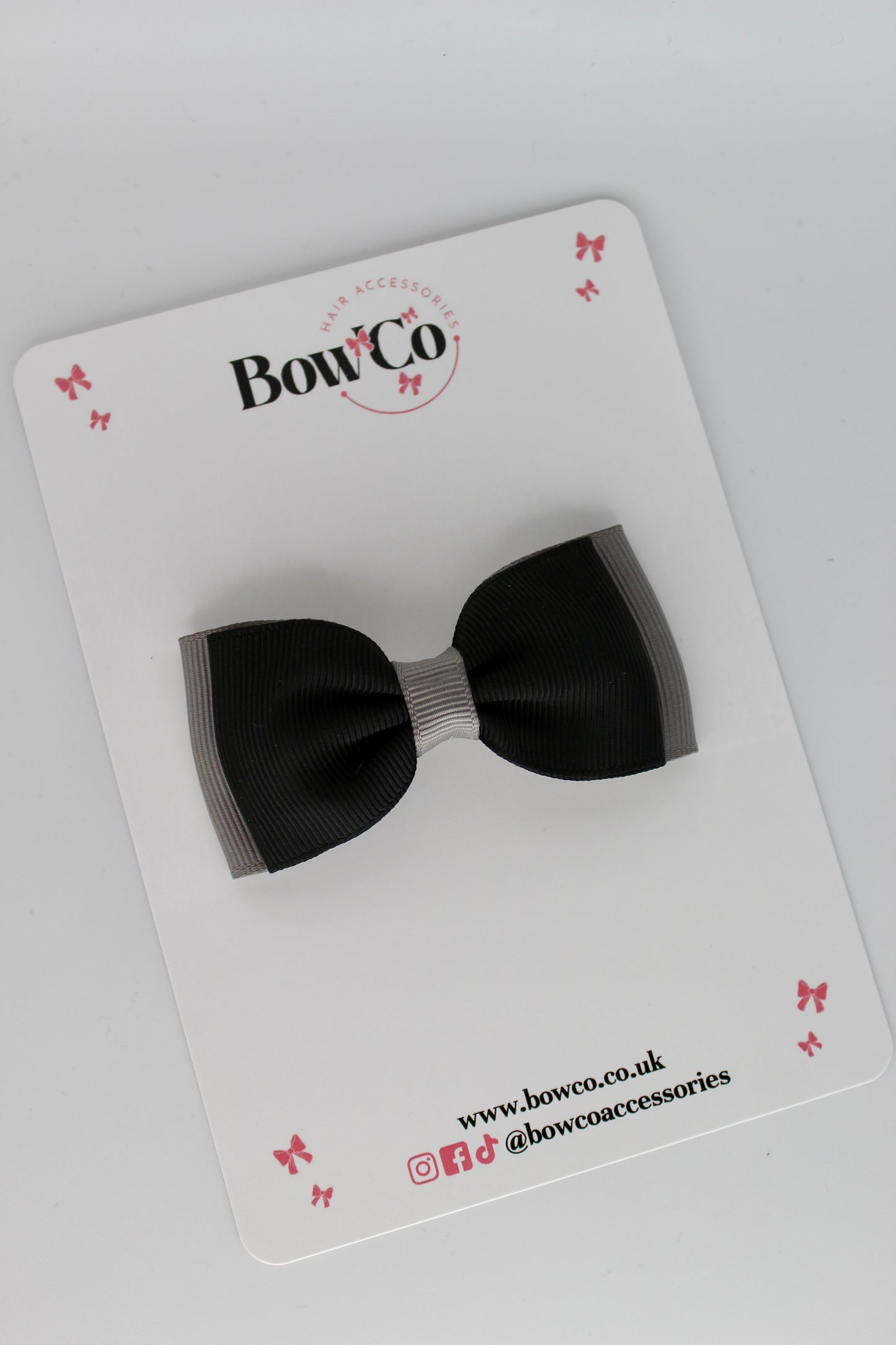 Black and Metal Grey Double Lapel Bow - Clip - M/L