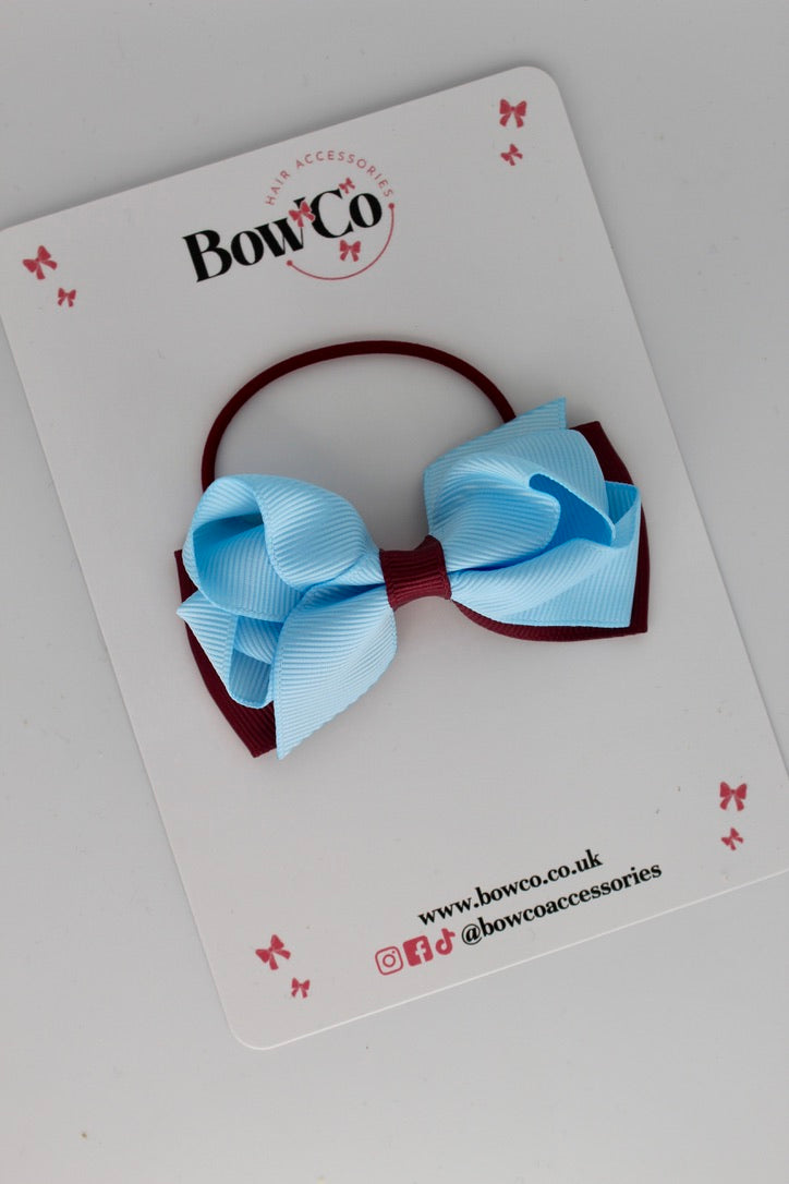 Ruffle Bow - Elastic - Burgundy and Blue Topaz