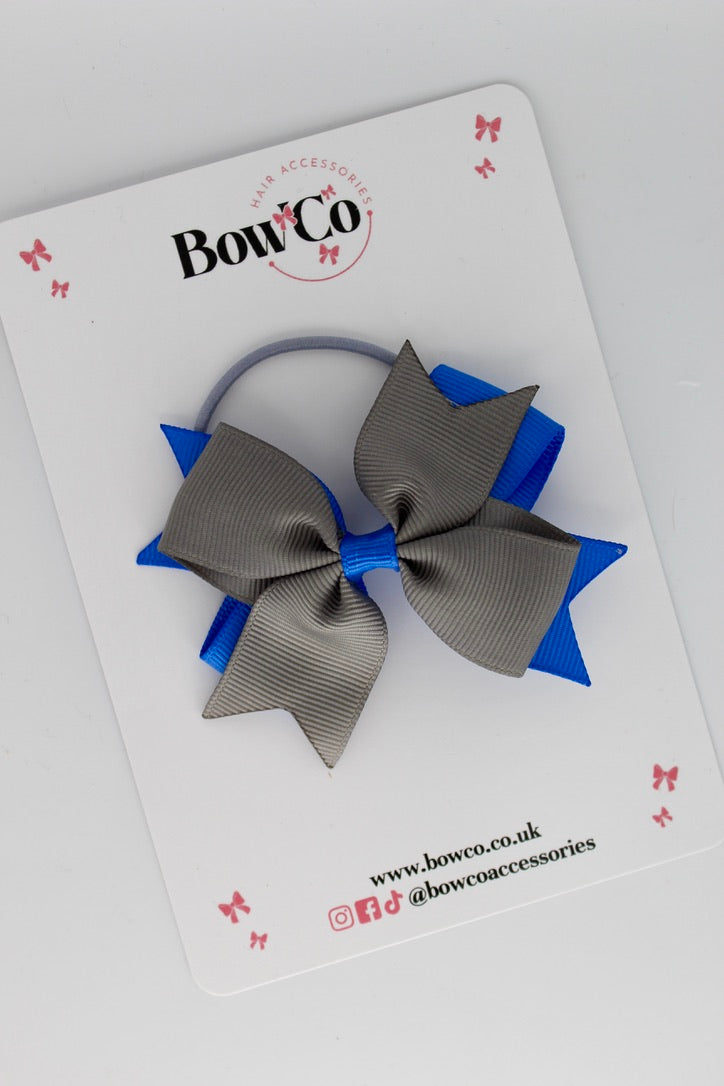 Royal Blue and Metal Grey - Layer Tail Bow - Elastic