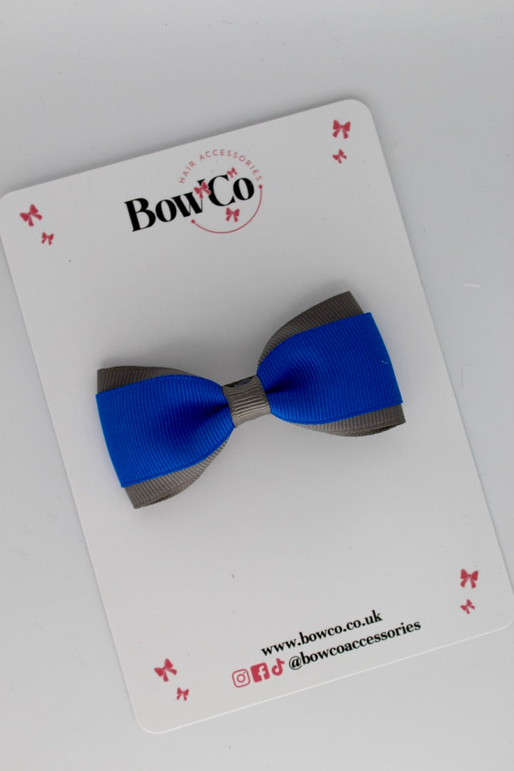 Royal Blue and Metal Grey - Tuxedo Bow - Clip