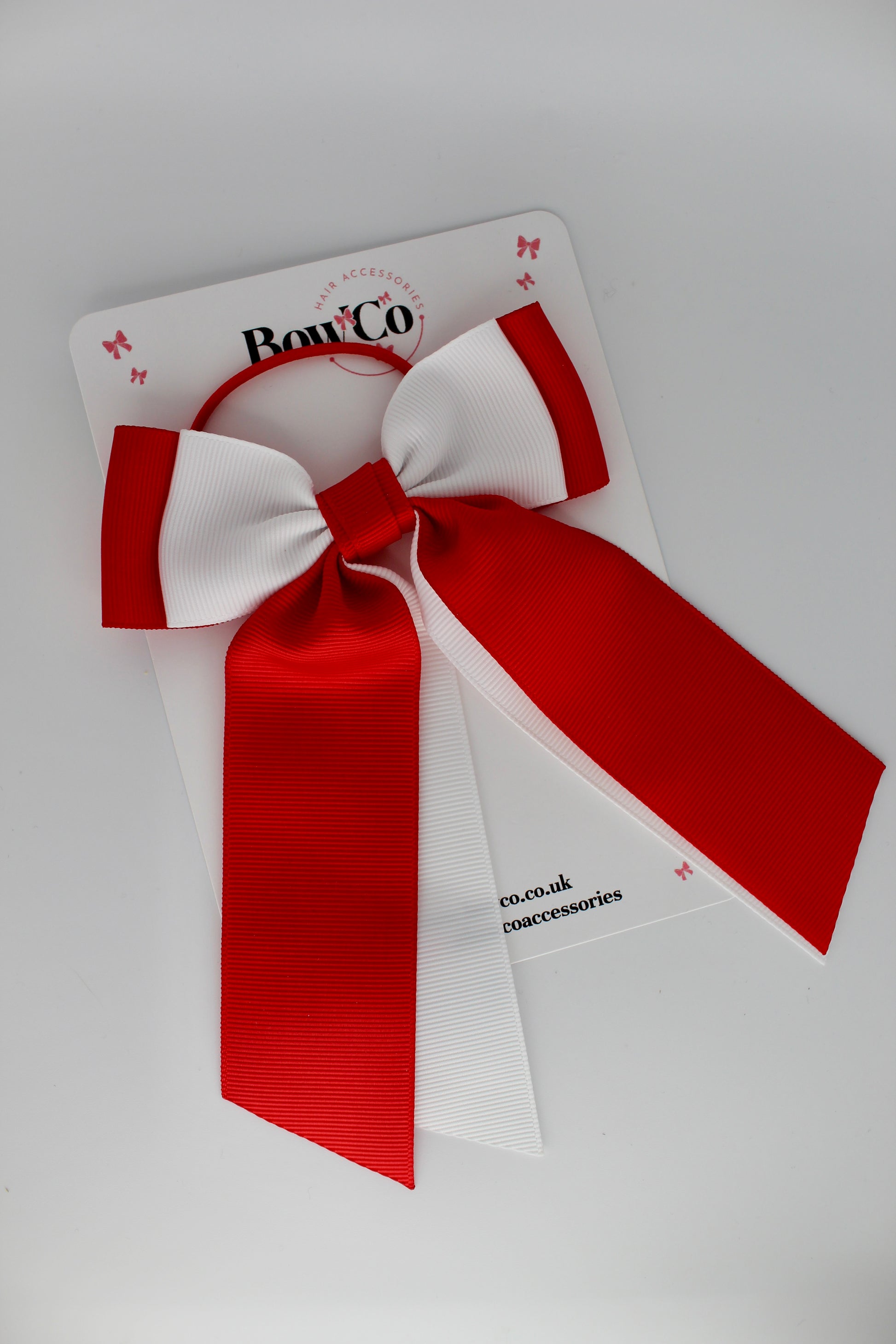 Double Layer Tail Bow - Elastic - Red and White