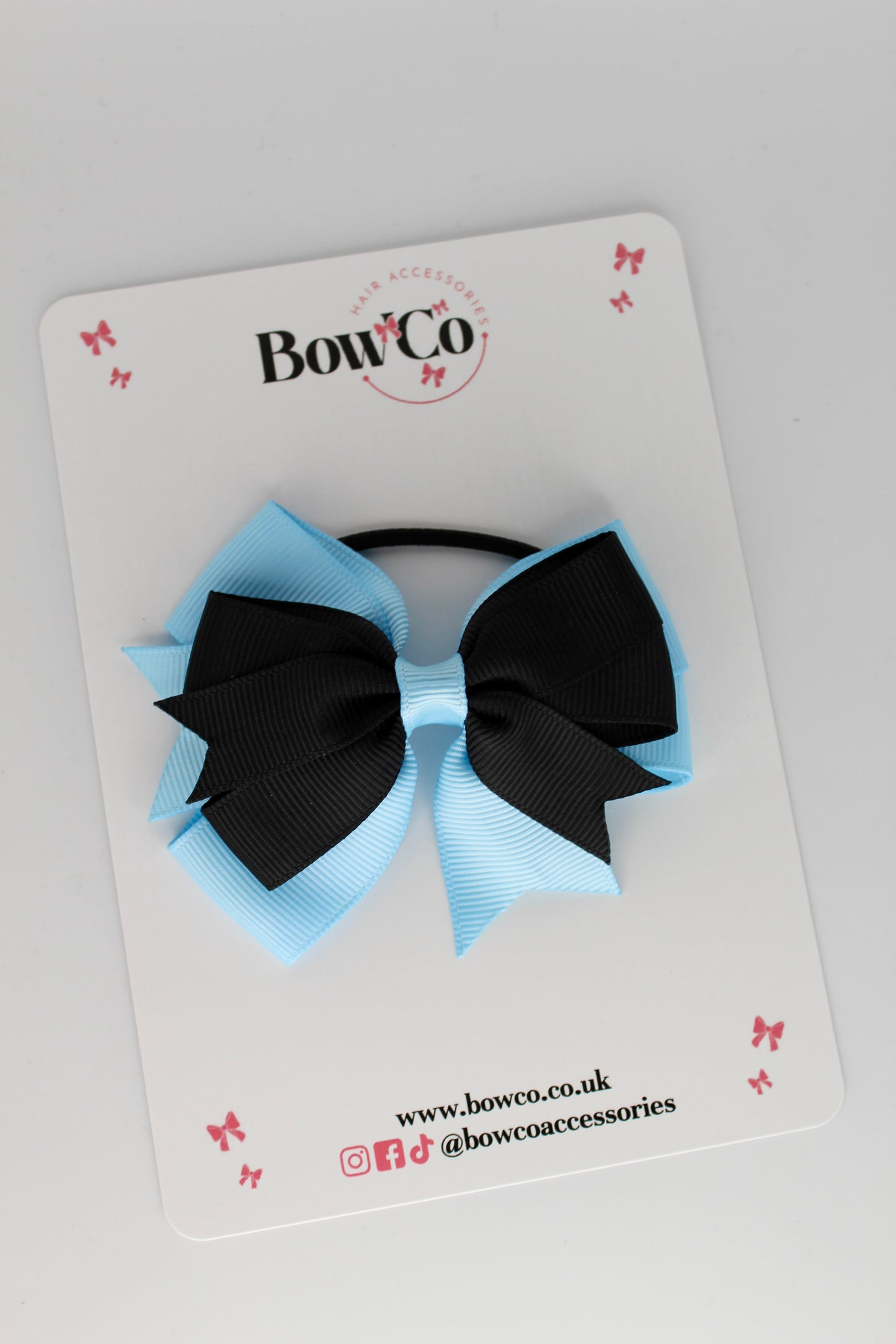 3 Inch Double Tail Bow - Elastic Bobble - Black and Blue Topaz