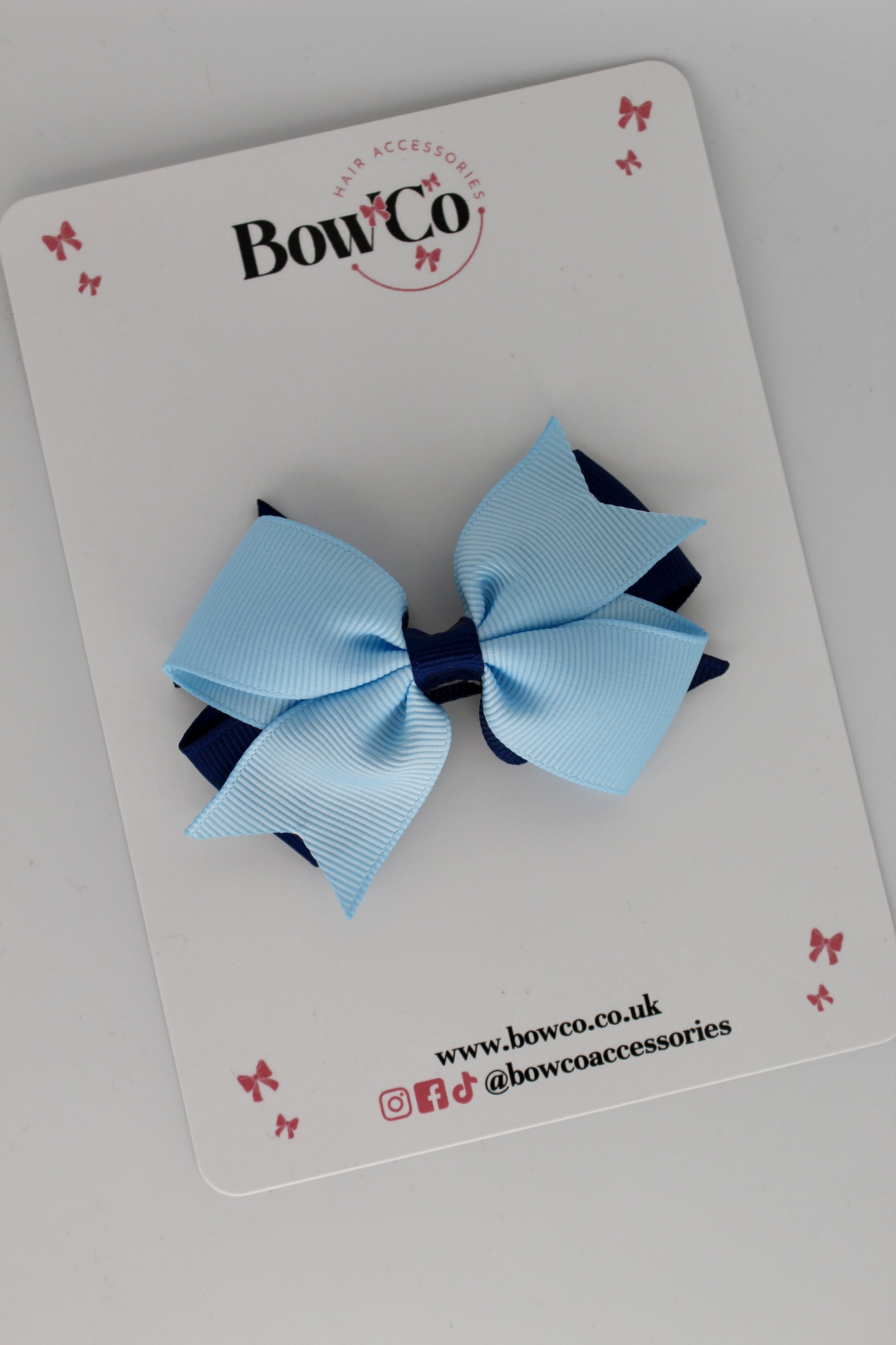 Layer Tail Bow - Navy Blue and Blue Topaz - Clip