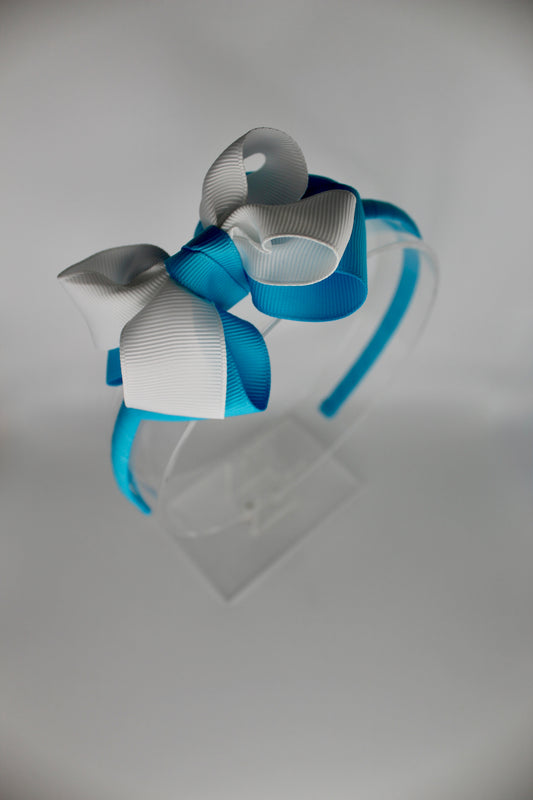 Double Loop Hair Band - Turquoise and White