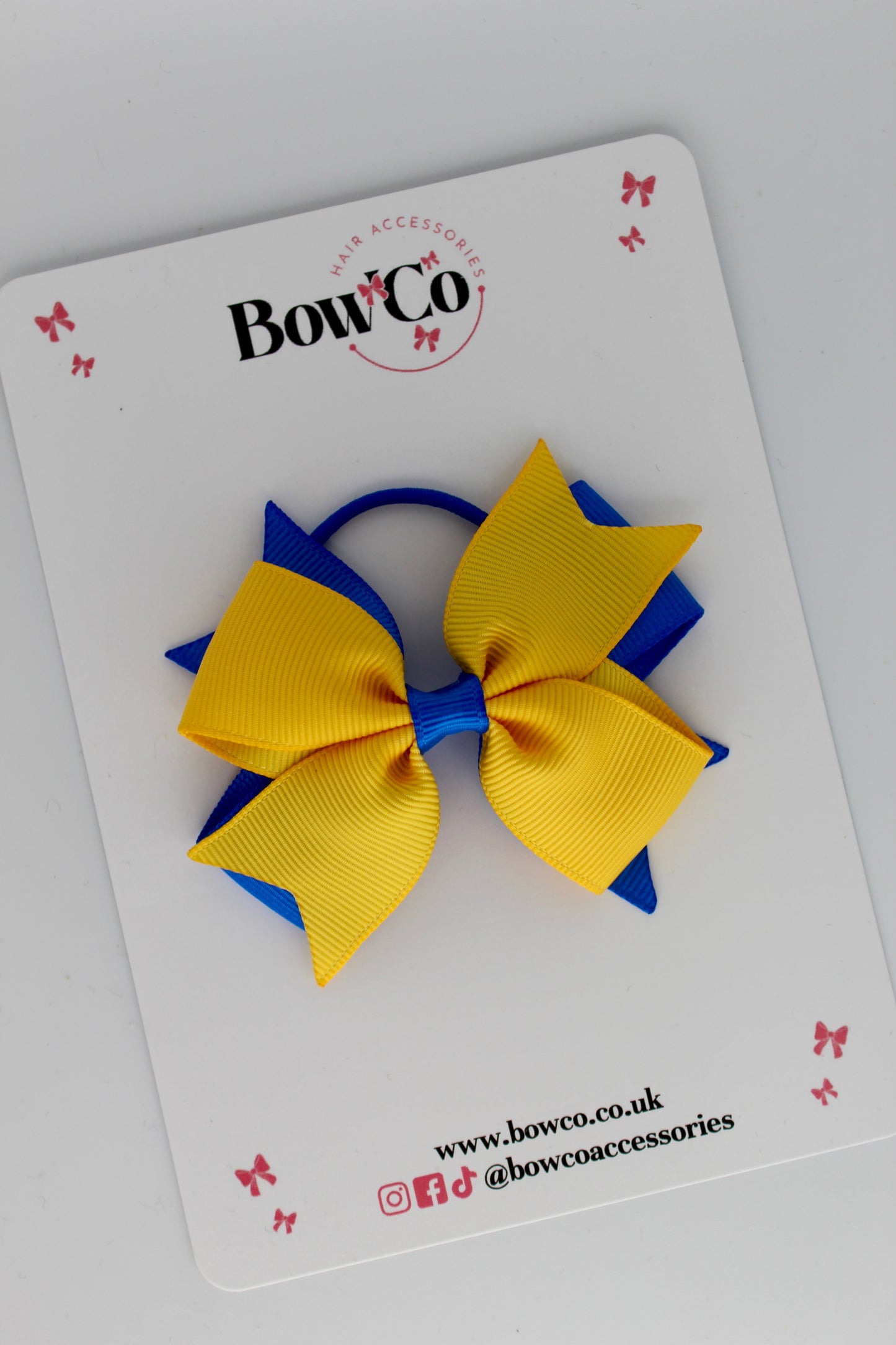 Royal Blue and Yellow Gold - Layer Tail Bow - Elastic