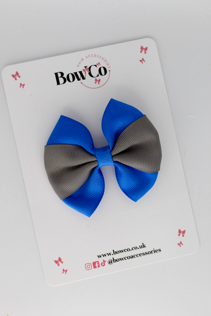 Royal Blue and Metal Grey - Round Tuxedo Bow - Clip