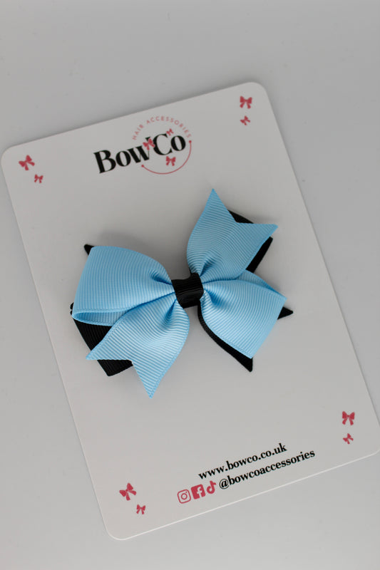 3 Inch Layer Tail Bow - Clip - Black and Blue Topaz